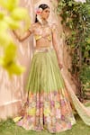 Buy_Anu Pellakuru_Green Kota Embroidered Floral V Neck Bridal Lehenga Set _Online_at_Aza_Fashions