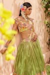 Shop_Anu Pellakuru_Green Kota Embroidered Floral V Neck Bridal Lehenga Set _Online_at_Aza_Fashions