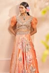Buy_Anu Pellakuru_Orange Velvet Embroidered Floral V Placement Lehenga Set _Online_at_Aza_Fashions