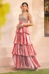 Buy_Anu Pellakuru_Pink Velvet Embroidered Pearl Sweetheart Neck Four-tiered Gown _at_Aza_Fashions