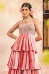 Shop_Anu Pellakuru_Pink Velvet Embroidered Pearl Sweetheart Neck Four-tiered Gown _Online_at_Aza_Fashions