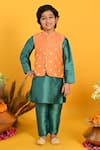 Buy_Saka Designs_Orange Cotton Blend Woven Polka Dots Bundi And Kurta Set _at_Aza_Fashions