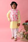 Saka Designs_Pink Cotton Printed Blossom Bundi And Kurta Set  _Online_at_Aza_Fashions