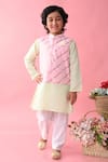 Buy_Saka Designs_Pink Cotton Printed Stripe Bundi And Kurta Set  _at_Aza_Fashions