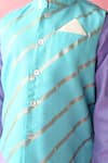 Saka Designs_Blue Cotton Printed Stripe Linear Bundi And Kurta Set  _at_Aza_Fashions