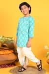 Saka Designs_Blue Cotton Printed Leaf Kurta Set  _Online_at_Aza_Fashions