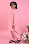 Saka Designs_Pink Cotton Blend Plain Pathani Kurta Set  _Online_at_Aza_Fashions