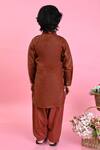 Shop_Saka Designs_Brown Cotton Blend Plain Full Sleeve Pathani Kurta Set  _at_Aza_Fashions