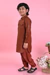 Saka Designs_Brown Cotton Blend Plain Full Sleeve Pathani Kurta Set  _Online_at_Aza_Fashions