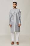 Buy_Arihant Rai Sinha_Grey Kurta Silk Blend Digital Printed Floral Patterns And Pant Set _Online_at_Aza_Fashions