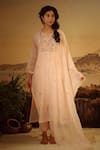 Buy_Tatwa_Ivory Kurta Handloom Chanderi Embroidery Resham Vineyard Pintuck And Pant Set _at_Aza_Fashions
