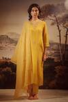 Buy_Tatwa_Yellow Handloom Cotton, Viscose, Silk Embroidery Rangoon Bail Kurta And Pant Set _at_Aza_Fashions