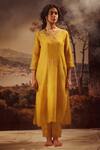 Shop_Tatwa_Yellow Handloom Cotton, Viscose, Silk Embroidery Rangoon Bail Kurta And Pant Set _Online_at_Aza_Fashions
