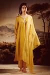 Buy_Tatwa_Yellow Handloom Cotton, Viscose Embroidery V-neck Juhi Yoke Kurta And Pant Set _at_Aza_Fashions