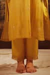 Shop_Tatwa_Yellow Handloom Cotton, Viscose Embroidery V-neck Juhi Yoke Kurta And Pant Set _Online_at_Aza_Fashions