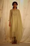 Buy_Tatwa_Green Handloom Cotton, Viscose, Silk Camelia Flower Yoke Kurta And Pant Set _at_Aza_Fashions
