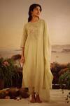 Buy_Tatwa_Green Handloom Cotton, Viscose, Silk Embroidery, Zari, Sequins Rose Kurta Set _at_Aza_Fashions