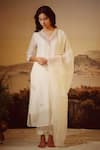 Buy_TATWA_White Kurta Handloom Chanderi Rangoon Bail Neckline And Pant Set  _at_Aza_Fashions