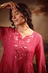 Shop_TATWA_Pink Kurta Handloom Chanderi Embroidered Floral Resham And Pant Set  _Online_at_Aza_Fashions