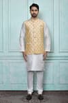 Buy_Arihant Rai Sinha_Cream Silk Dupion Embroidered Resham Nehru Jacket _Online_at_Aza_Fashions