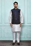 Arihant Rai Sinha_Blue Silk Dupion Embroidered Resham Botanic Work Nehru Jacket _Online_at_Aza_Fashions