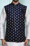 Buy_Arihant Rai Sinha_Blue Silk Dupion Embroidered Resham Botanic Work Nehru Jacket _Online_at_Aza_Fashions