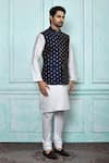 Shop_Arihant Rai Sinha_Blue Silk Dupion Embroidered Resham Botanic Work Nehru Jacket _Online_at_Aza_Fashions