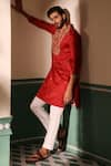 Buy_Shreyansh Designs_Red Padma Silk Embroidery Floral Noraiz Yoke Kurta With Pant  _at_Aza_Fashions