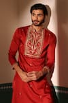 Shreyansh Designs_Red Padma Silk Embroidery Floral Noraiz Yoke Kurta With Pant  _Online_at_Aza_Fashions