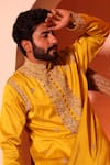 Shreyansh Designs_Yellow Padma Silk Hand Embroidery Floral Aain Kurta With Pant _Online_at_Aza_Fashions