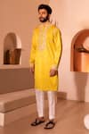 Shreyansh Designs_Yellow Padma Silk Hand Embroidery Floral Aain Kurta With Pant  _at_Aza_Fashions