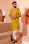 Buy_Shreyansh Designs_Yellow Padma Silk Hand Embroidery Floral Faqat Bloom Kurta With Pant  _at_Aza_Fashions