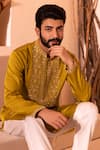 Shreyansh Designs_Yellow Padma Silk Hand Embroidery Floral Faqat Bloom Kurta With Pant  _Online_at_Aza_Fashions