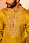 Buy_Shreyansh Designs_Yellow Padma Silk Hand Embroidery Floral Faqat Bloom Kurta With Pant  _Online_at_Aza_Fashions