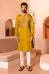 Shop_Shreyansh Designs_Yellow Padma Silk Hand Embroidery Floral Faqat Bloom Kurta With Pant _Online_at_Aza_Fashions