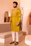 Shreyansh Designs_Yellow Padma Silk Hand Embroidery Floral Faqat Bloom Kurta With Pant _at_Aza_Fashions