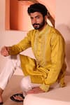 Shreyansh Designs_Yellow Padma Silk Embroidery Beads Hasrat Placket Kurta With Pant _Online_at_Aza_Fashions