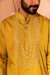 Buy_Shreyansh Designs_Yellow Padma Silk Embroidery Beads Hasrat Placket Kurta With Pant  _Online_at_Aza_Fashions