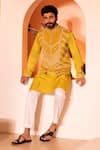 Shreyansh Designs_Yellow Padma Silk Hand Embroidery Beads Gulzar Waistcoat  _Online_at_Aza_Fashions