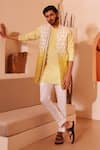 Buy_Shreyansh Designs_Yellow Padma Silk Embroidered Jacket Floral Sajda Pant Set  _at_Aza_Fashions