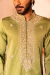 Shreyansh Designs_Green Padma Silk Embroidery Floral Raihbar Placket Kurta With Pant _Online_at_Aza_Fashions