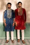 Shreyansh Designs_Blue Padma Silk Embroidery Arsh Mirror And Beads Kurta With Pant  _Online_at_Aza_Fashions