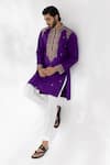 Buy_Shreyansh Designs_Purple Padma Silk Embroidery Floral Sifat Placket Kurta With Pant  _at_Aza_Fashions