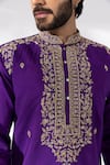 Shreyansh Designs_Purple Padma Silk Embroidery Floral Sifat Placket Kurta With Pant  _Online_at_Aza_Fashions