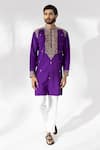 Buy_Shreyansh Designs_Purple Padma Silk Embroidery Floral Sifat Placket Kurta With Pant  _Online_at_Aza_Fashions