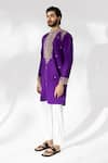 Shop_Shreyansh Designs_Purple Padma Silk Embroidery Floral Sifat Placket Kurta With Pant  _Online_at_Aza_Fashions