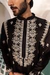 Shreyansh Designs_Black Padma Silk Embroidery Geometric Shehanshah Kurta With Pant  _Online_at_Aza_Fashions