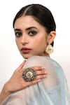 Shop_Zevar King_Multi Color Kundan Semi-precious Stones And Pearls Jadau Bird Motif Ring _Online_at_Aza_Fashions