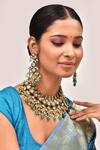 Zevar By Geeta_Gold Plated Stones, Pearls Mughal Pattern Kundan Embellished Necklace Set _at_Aza_Fashions
