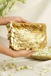 Ozel_Gold Embellished Sequin Studded Clutch_Online_at_Aza_Fashions